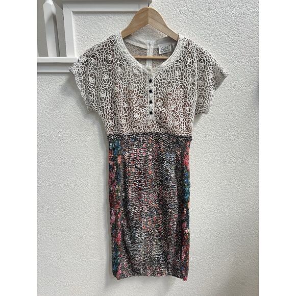 Beguile By Byron Lars Lace Study Sheath Dress Sz 2 Laser Cut Cocktail Feminine - Picture 7 of 9